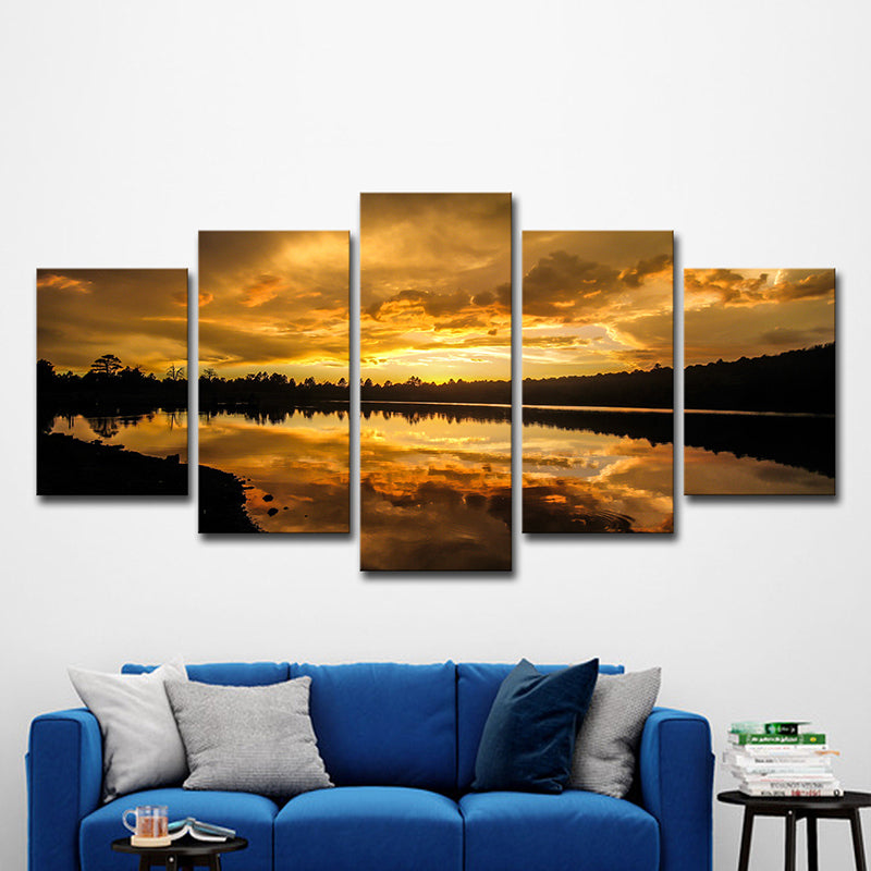 Gelbe zeitgenössische Leinwand Kaibab Lake Sundown Landschaftswandkunst für das Wohnzimmer