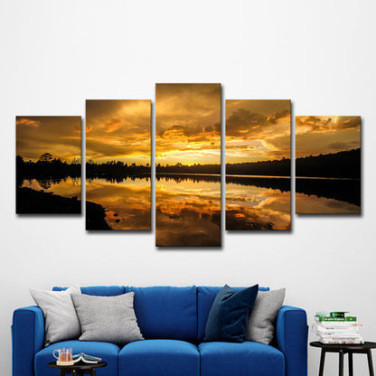 Gelbe zeitgenössische Leinwand Kaibab Lake Sundown Landschaftswandkunst für das Wohnzimmer