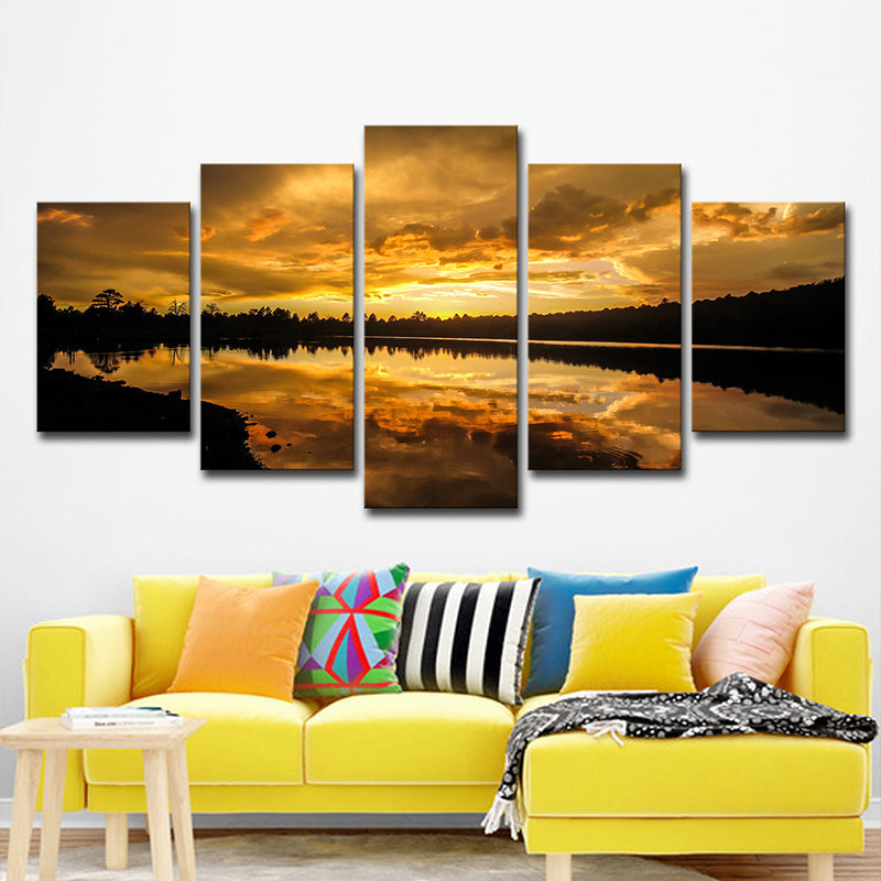 Gelbe zeitgenössische Leinwand Kaibab Lake Sundown Landschaftswandkunst für das Wohnzimmer