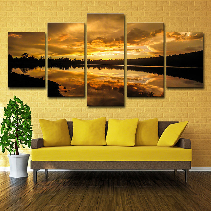 Gelbe zeitgenössische Leinwand Kaibab Lake Sundown Landschaftswandkunst für das Wohnzimmer
