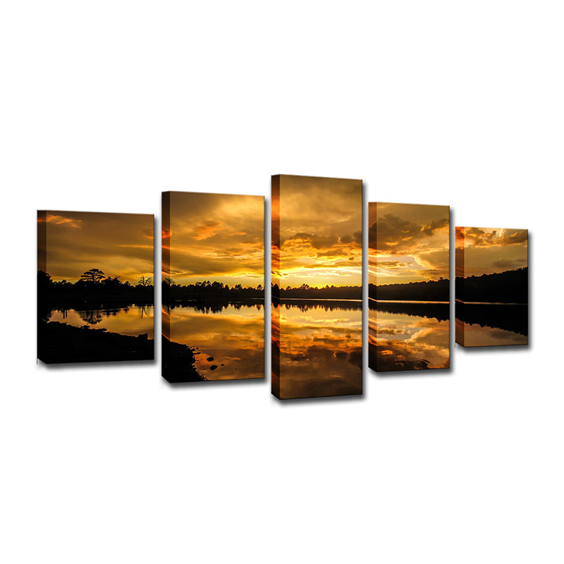 Gelbe zeitgenössische Leinwand Kaibab Lake Sundown Landschaftswandkunst für das Wohnzimmer