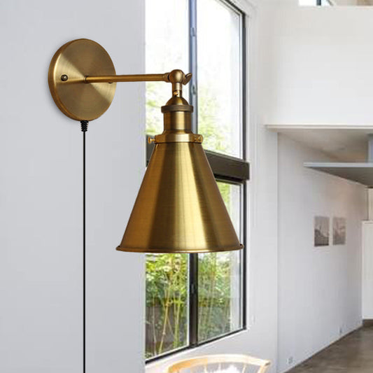 Frendorf | 1 Glühbirne Geschwungene Wandlampe Retro Stil Messing Metall Wandlicht mit Stecker-Kabel für Wohnzimmer