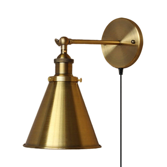 Frendorf | 1 Glühbirne Geschwungene Wandlampe Retro Stil Messing Metall Wandlicht mit Stecker-Kabel für Wohnzimmer