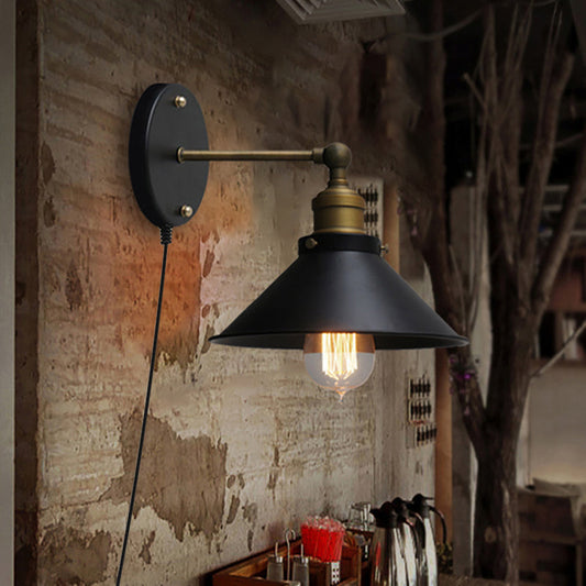 Frendorf | 1 Kopf Metall Wandmontierte Lampe Vintage Stil Schwarze Oberfläche Kegelförmige Flur Wandleuchte Beleuchtung