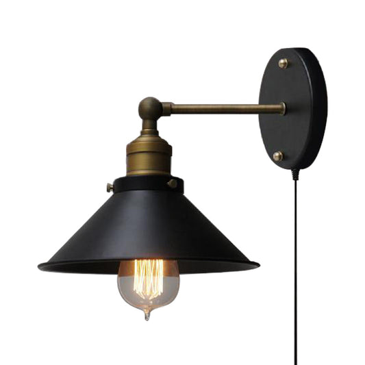 Frendorf | 1 Kopf Metall Wandmontierte Lampe Vintage Stil Schwarze Oberfläche Kegelförmige Flur Wandleuchte Beleuchtung