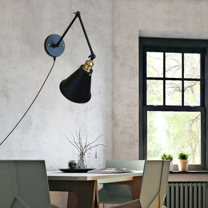 Frendorf | Vintage Getaperde Wandlamp 1 Peertje Metallische Wandlamp Met Draaiarm in Zwart Voor Eetkamer