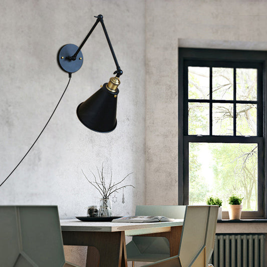 Frendorf | Vintage Getaperde Wandlamp 1 Peertje Metallische Wandlamp Met Draaiarm in Zwart Voor Eetkamer