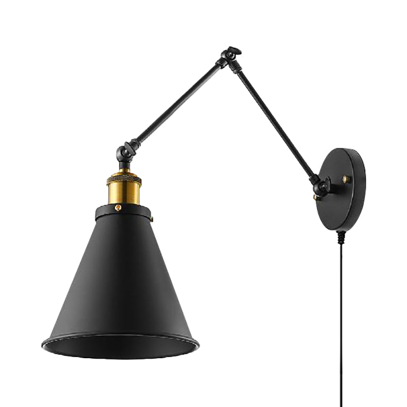 Frendorf | Vintage Getaperde Wandlamp 1 Peertje Metallische Wandlamp Met Draaiarm in Zwart Voor Eetkamer