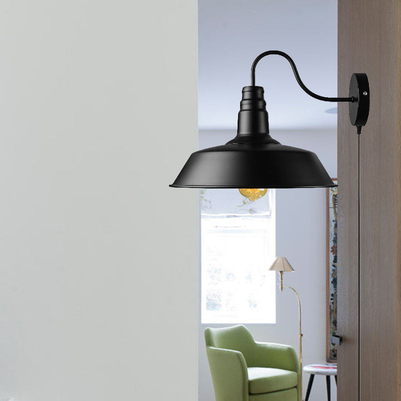 Frendorf | 1 Kopf Scheunen Wandleuchte Retro-Stil Schwarz-Finish Metall Wandlampe mit Stecker-Kabel für Esszimmer