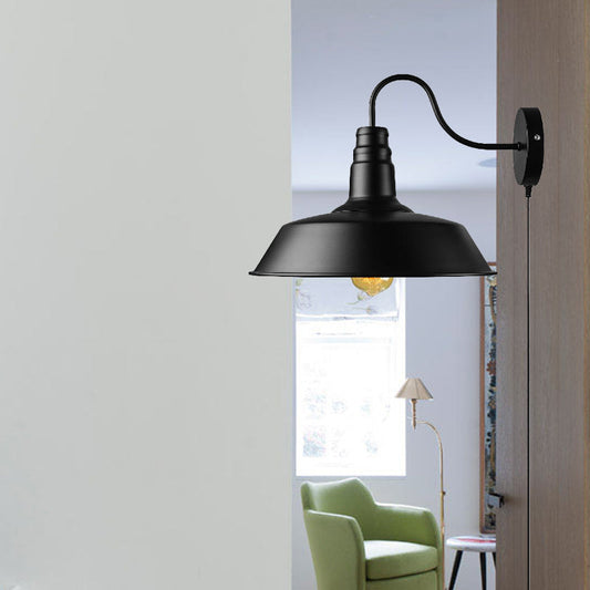 Frendorf | 1 Kopf Scheunen Wandleuchte Retro-Stil Schwarz-Finish Metall Wandlampe mit Stecker-Kabel für Esszimmer