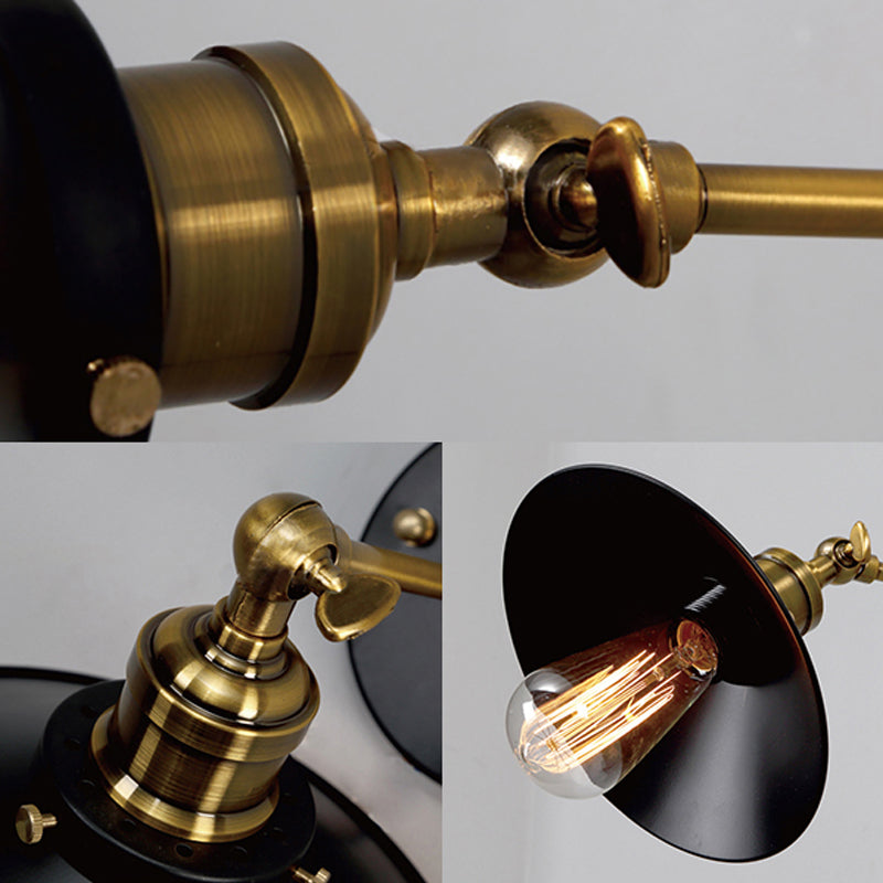 Frendorf | Schwarze Kegel-Wandleuchte Retro-Stil Metall 1 Glühbirne Esszimmer winkelverstellbare Wandleuchte mit Stecker-Kabel