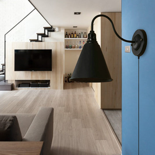 Frendorf | 1 Licht Geconfectioneerde Wandlamp met Stekkerkabel Industriële Zwarte Metalen Wandlamp voor Voordeur