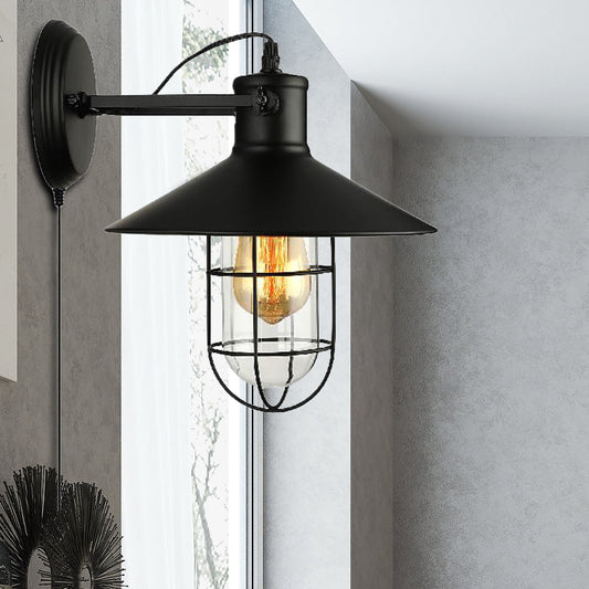 Frendorf | 1 Lichtkegel Wandlamp Industrieel Zwart Helder Glas Wandlamp voor Keuken met Kooi en Stekkerkabel