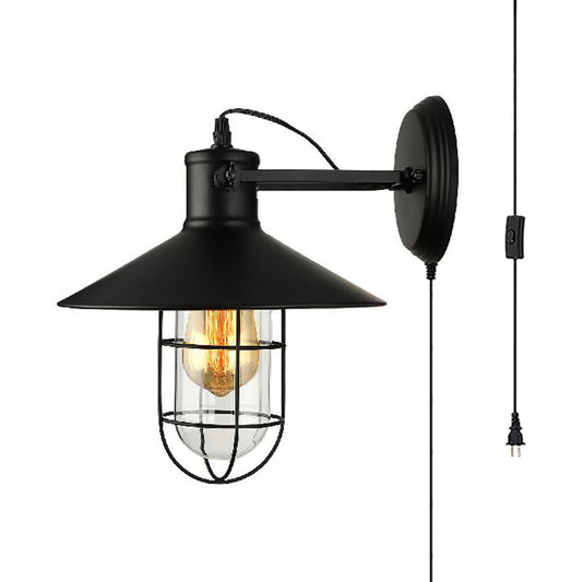 Frendorf | 1 Lichtkegel Wandlamp Industrieel Zwart Helder Glas Wandlamp voor Keuken met Kooi en Stekkerkabel