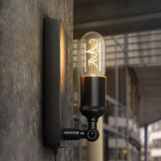 Frendorf | 1 Licht Plug In Wandlamp met Blootgestelde Lamp Loft Retro Zwarte Metaal Sconces Lamp voor Eetkamer