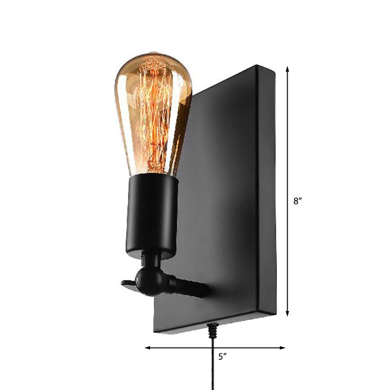 Frendorf | 1 Licht Plug In Wandlamp met Blootgestelde Lamp Loft Retro Zwarte Metaal Sconces Lamp voor Eetkamer
