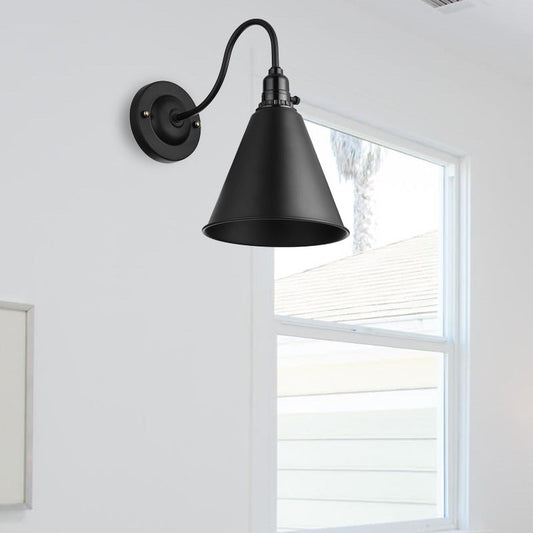 Frendorf | 1 Kopf Gooseneck Wandbeleuchtung mit konischer Schirm Industrielles schwarzes Metall Wandleuchte für das Esszimmer