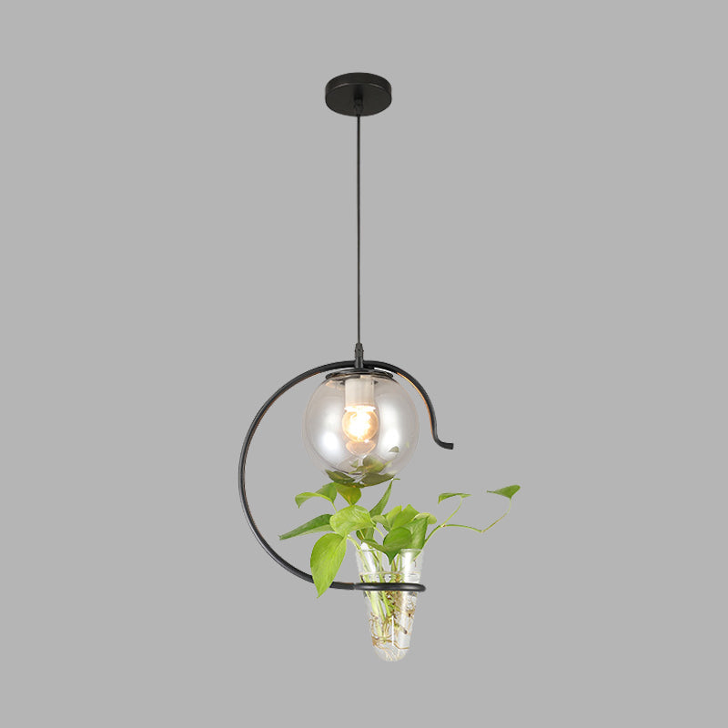 Industrielle Globe Metall Hängeleuchte 1 Leuchte Milchweiß/Rauchgrau Glas LED Pendelleuchte in Schwarz/Gold