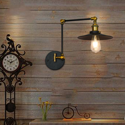 Frendorf | 1 Kopf Untertasse Wandbeleuchtung Vintage Schwarz Finish Metall Sconce Lampe mit einstellbarem Arm für das Wohnzimmer