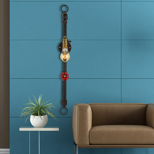 Frendorf | Dunkelrost Rohr Wandbeleuchtung mit Ventil Vintage Stilvolles Metall 1 Licht Wohnzimmer Wandleuchte