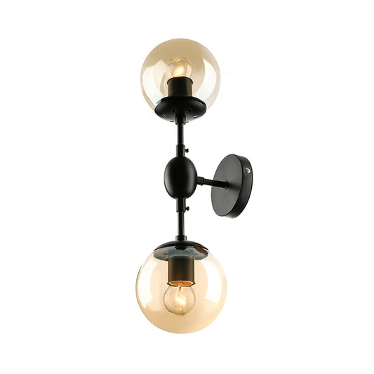 Frendorf | Schwarze 2-Licht Wandleuchte Industrial Amber Glas Globus Schirm Beleuchtung Fixture für Wohnzimmer