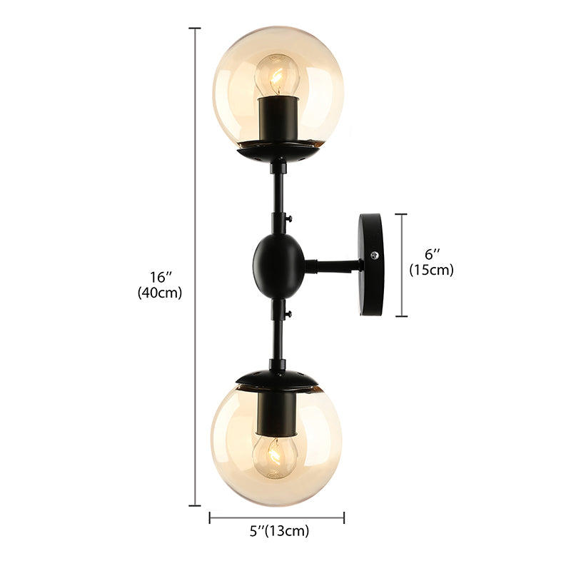 Frendorf | Schwarze 2-Licht Wandleuchte Industrial Amber Glas Globus Schirm Beleuchtung Fixture für Wohnzimmer