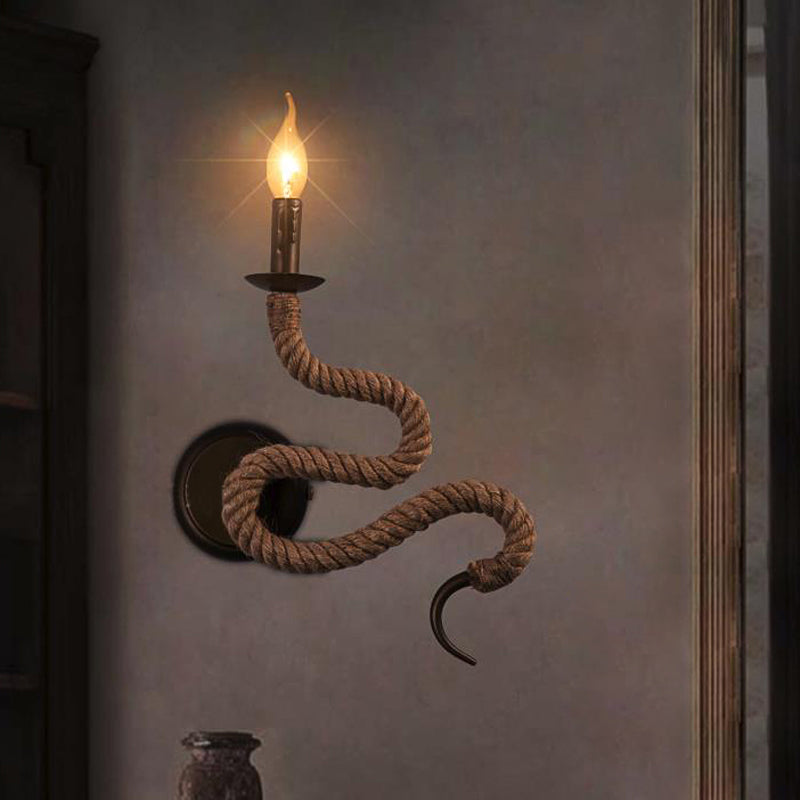 Frendorf | Kandelaar Ropesteen Wandlamp met Gebogen Ontwerp Vintage 1 Licht Slaapkamer Muurbevestigde Lamp in Brons