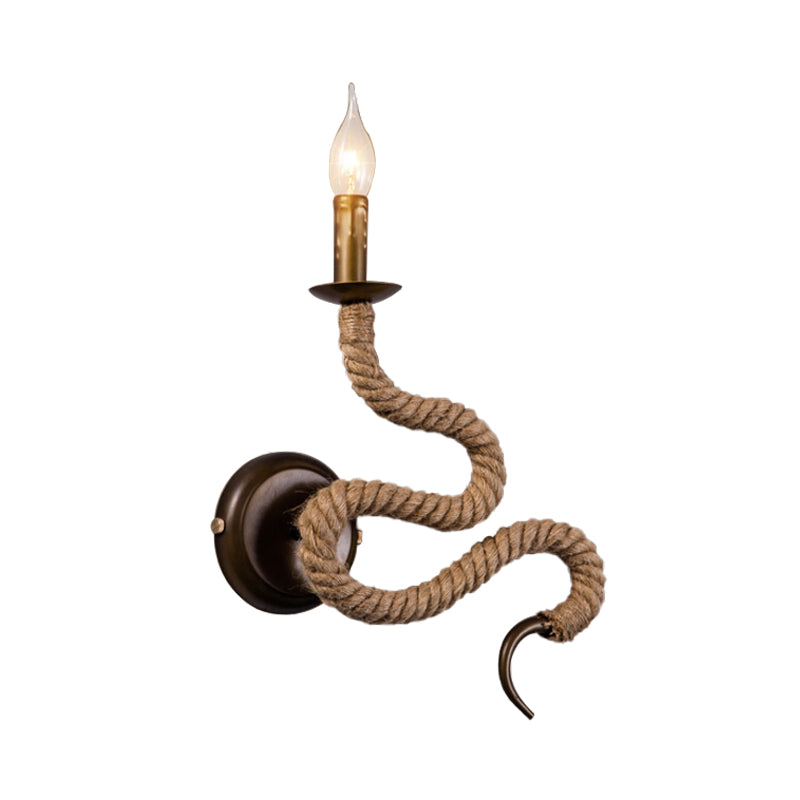 Frendorf | Kandelaar Ropesteen Wandlamp met Gebogen Ontwerp Vintage 1 Licht Slaapkamer Muurbevestigde Lamp in Brons