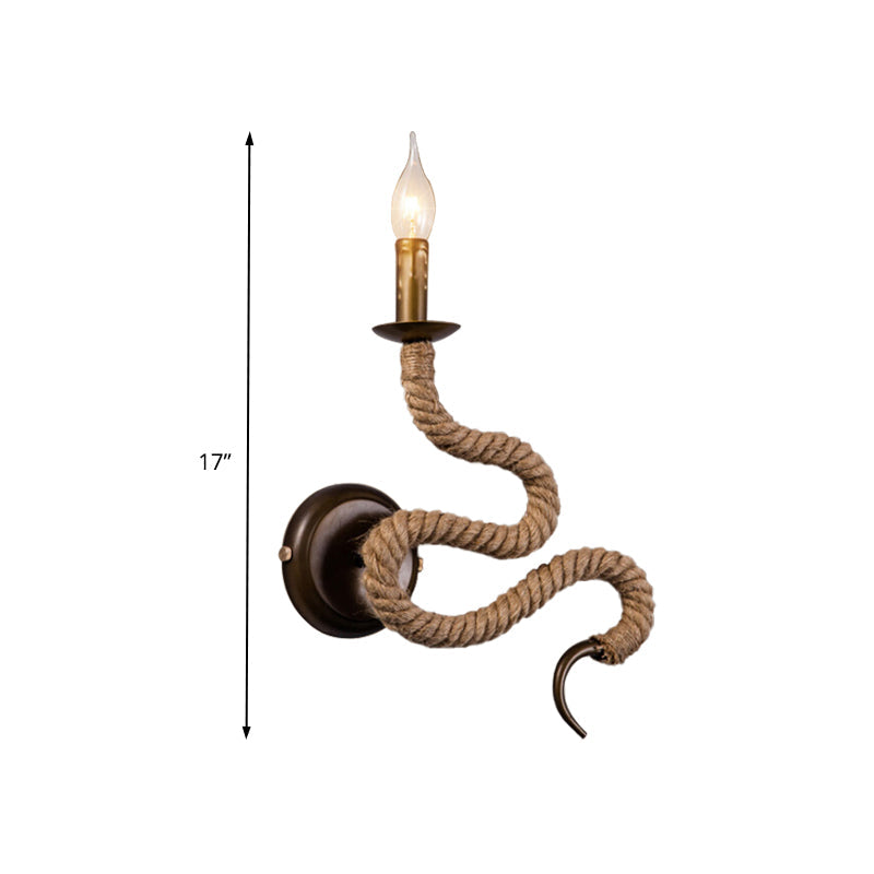 Frendorf | Kandelaar Ropesteen Wandlamp met Gebogen Ontwerp Vintage 1 Licht Slaapkamer Muurbevestigde Lamp in Brons
