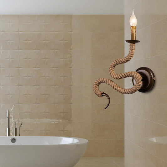 Frendorf | Kandelaar Ropesteen Wandlamp met Gebogen Ontwerp Vintage 1 Licht Slaapkamer Muurbevestigde Lamp in Brons