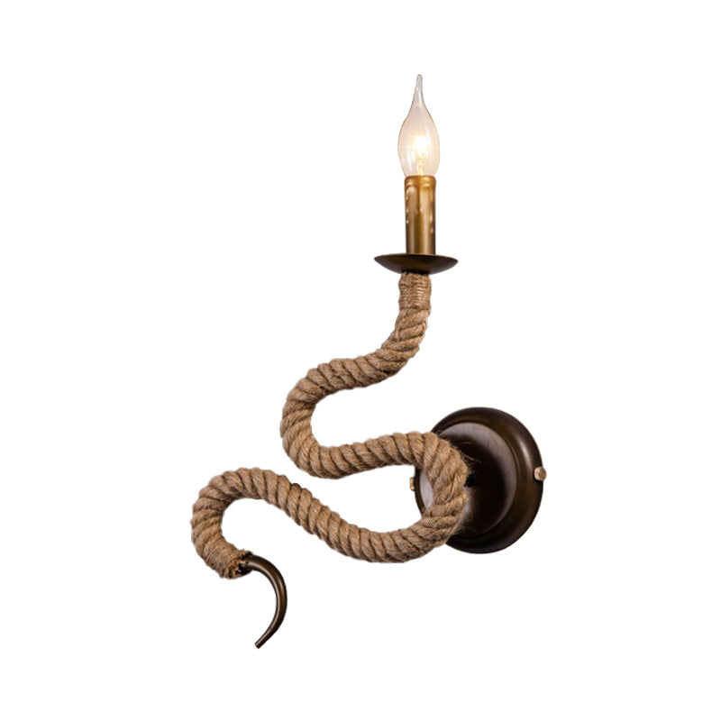 Frendorf | Kandelaar Ropesteen Wandlamp met Gebogen Ontwerp Vintage 1 Licht Slaapkamer Muurbevestigde Lamp in Brons