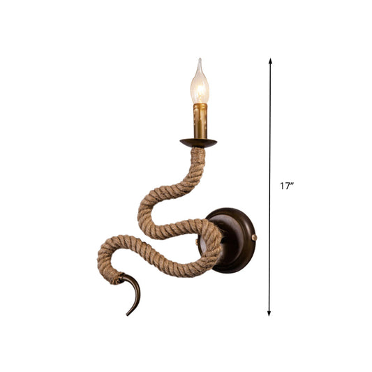 Frendorf | Kandelaar Ropesteen Wandlamp met Gebogen Ontwerp Vintage 1 Licht Slaapkamer Muurbevestigde Lamp in Brons