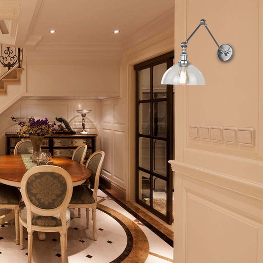 Frendorf | Dome Clear Glass Wandlamp Industrieel Eenvoudige Peertje Eetkamer Sconces Lamp in Chrome