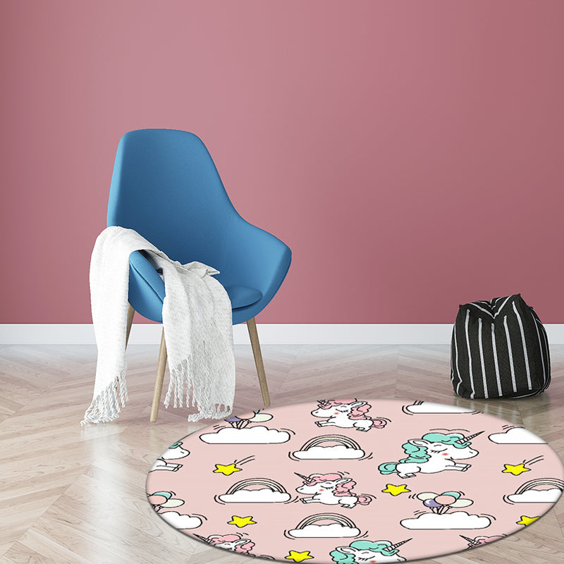 Frendorf | Roze en Blauwe Kinderen Tapijt Polyester Eenhoorn en Regenboog Print Tapijt Wasbaar Antislip Onderzijde Tapijt voor Kinderen Kamer