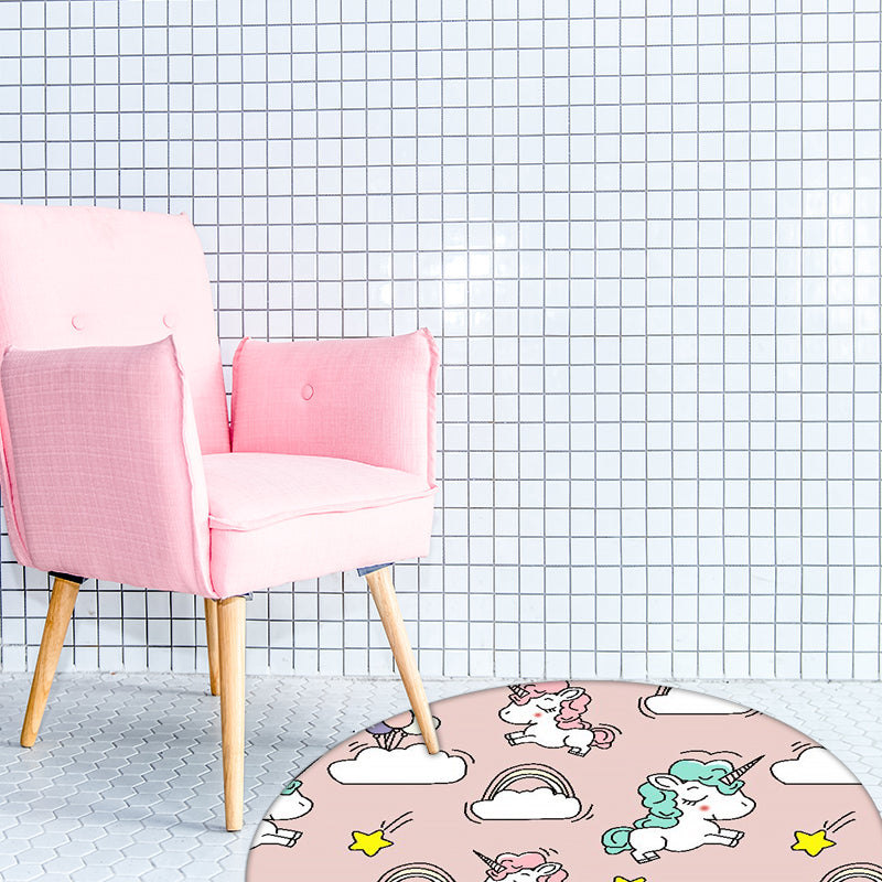 Frendorf | Roze en Blauwe Kinderen Tapijt Polyester Eenhoorn en Regenboog Print Tapijt Wasbaar Antislip Onderzijde Tapijt voor Kinderen Kamer