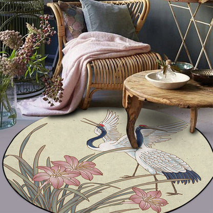 Frendorf | Geel Oosters Tapijt Polyester Bloemen- en Kraanvogelpatroon Tapijt Wasbaar Antislip achterkant Vloerkleed voor de Woonkamer