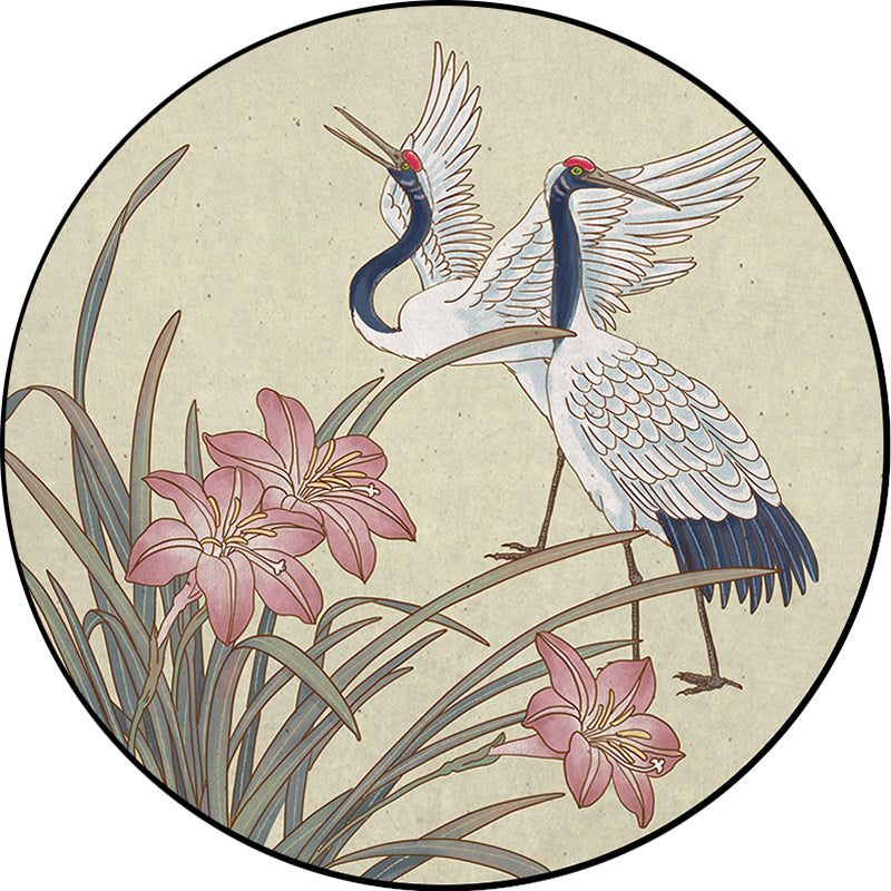 Frendorf | Geel Oosters Tapijt Polyester Bloemen- en Kraanvogelpatroon Tapijt Wasbaar Antislip achterkant Vloerkleed voor de Woonkamer