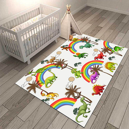 Frendorf | Witte Kinderkamer Tapijt Kinderen Dier Dinosaurussen Regenboog Boom Patroon Gebied Tapijt Polyester Wasbaar Huisdiervriendelijk Vloerkleed