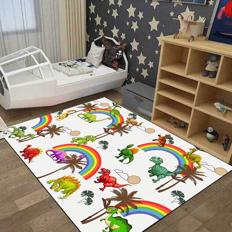 Frendorf | Witte Kinderkamer Tapijt Kinderen Dier Dinosaurussen Regenboog Boom Patroon Gebied Tapijt Polyester Wasbaar Huisdiervriendelijk Vloerkleed