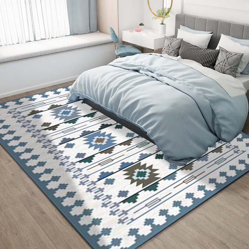 Frendorf | Zuidwestelijke geometrische druktapijt blauw en bruin polyester tapijt machinewasbaar antislip deurmat voor woonkamer
