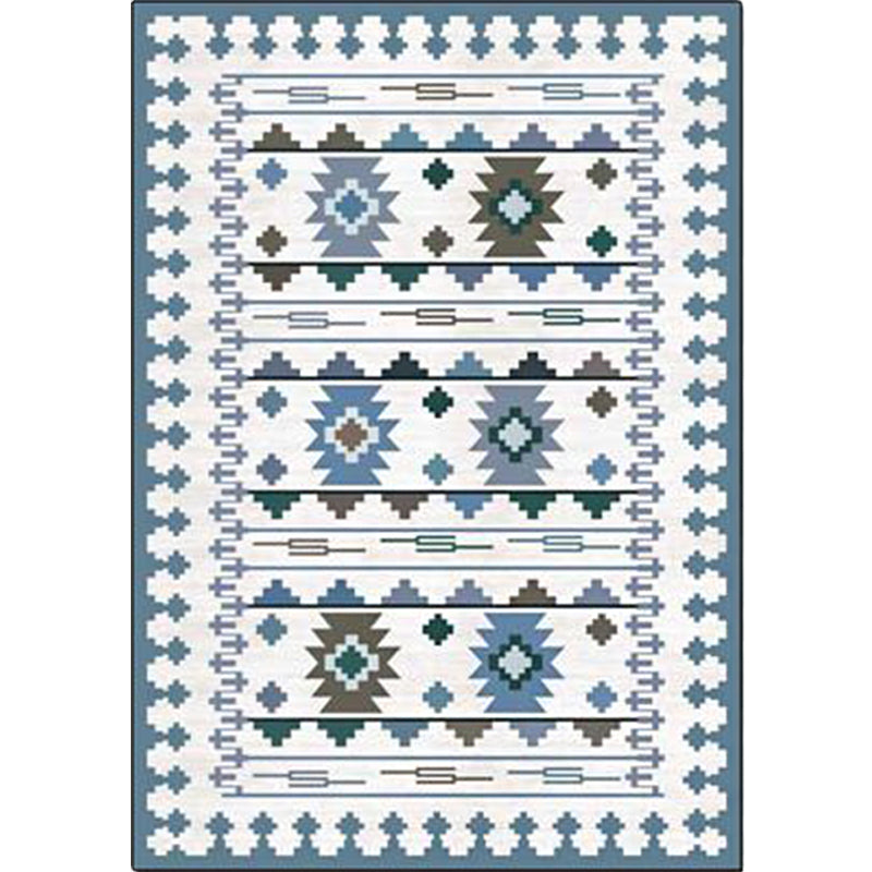 Frendorf | Zuidwestelijke geometrische druktapijt blauw en bruin polyester tapijt machinewasbaar antislip deurmat voor woonkamer