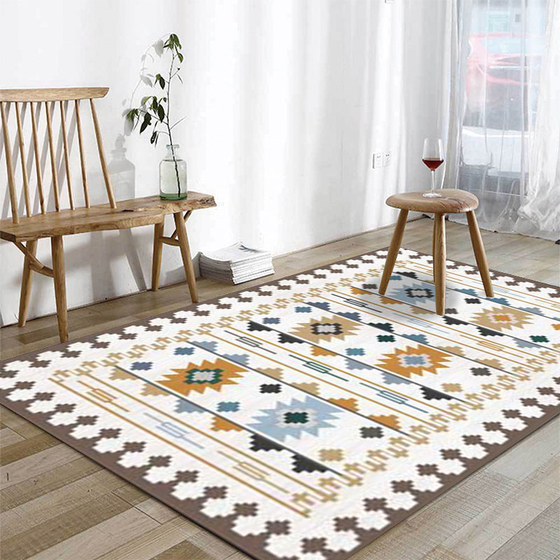 Frendorf | Zuidwestelijke geometrische druktapijt blauw en bruin polyester tapijt machinewasbaar antislip deurmat voor woonkamer