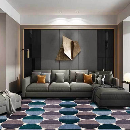 Frendorf | Blauer und grauer moderner Teppich Polyester geometrisches Muster Teppich waschbar rutschfeste Rückseite Teppich für Wohnzimmer