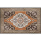 Frendorf | Braun persian carpet polyester medallion and floral pattern carpet washable non-slip backing carpet for the living room