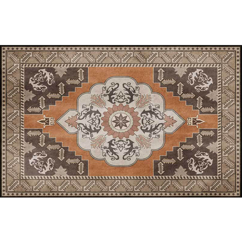 Frendorf | Braun persian carpet polyester medallion and floral pattern carpet washable non-slip backing carpet for the living room