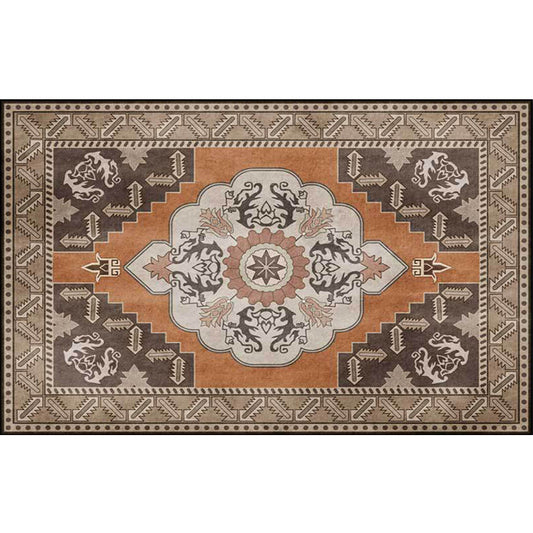 Frendorf | Braun persian carpet polyester medallion and floral pattern carpet washable non-slip backing carpet for the living room