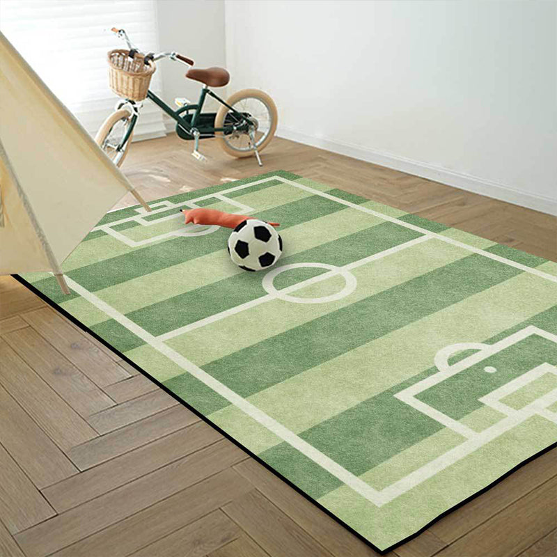 Frendorf | Kinderschlafzimmer Teppich in Grün Sport Fußballfeld Druck Teppich Polyester Rutschfeste Rückseite Waschbarer Teppich