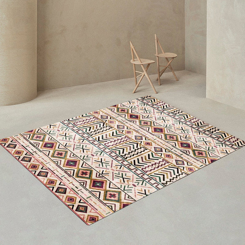 Frendorf | Beige Tribal Teppich Polyester Geometrisches und Gestreiftes Muster Teppich Waschbar Antirutsch Rücken Teppich für Wohnzimmer