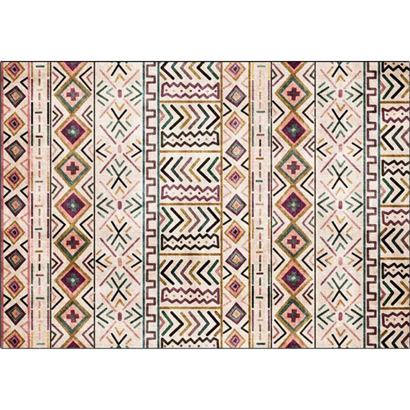 Frendorf | Beige Tribal Teppich Polyester Geometrisches und Gestreiftes Muster Teppich Waschbar Antirutsch Rücken Teppich für Wohnzimmer