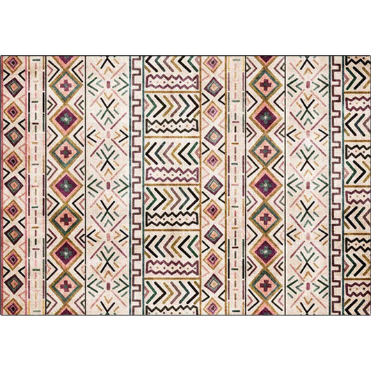 Frendorf | Beige Tribal Teppich Polyester Geometrisches und Gestreiftes Muster Teppich Waschbar Antirutsch Rücken Teppich für Wohnzimmer